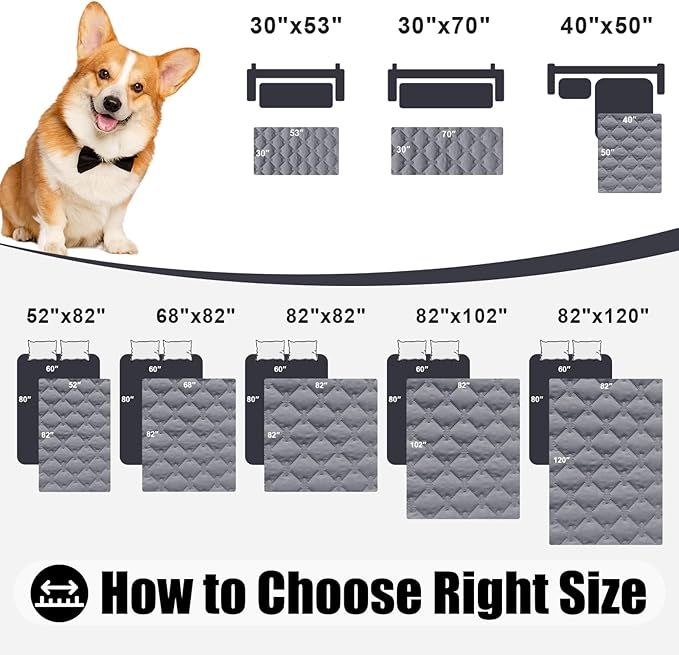 Smiry Waterproof Dog Bed Cover Blanket, Soft Reversible Pet Blanket, Washable Leakproof Cats Dogs Couch Cover for Sofa, Couch, Furniture (40x50 Inch, Grey/Dark Grey)
