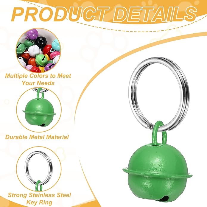 Cat Bells, Small Pet Copper Bells Collars Charm with Key Rings Loud Crisp Sound Anti-Lost Pendant Accessories