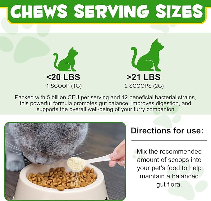 Probiotics for Cats - Cat Probiotic Powder Digestive Supplement with Digestive Enzymes & Prebiotics for Cats Support Gut Health, Seasonal Allergies & Immune System, Cat Health Supplies Powder - 120g