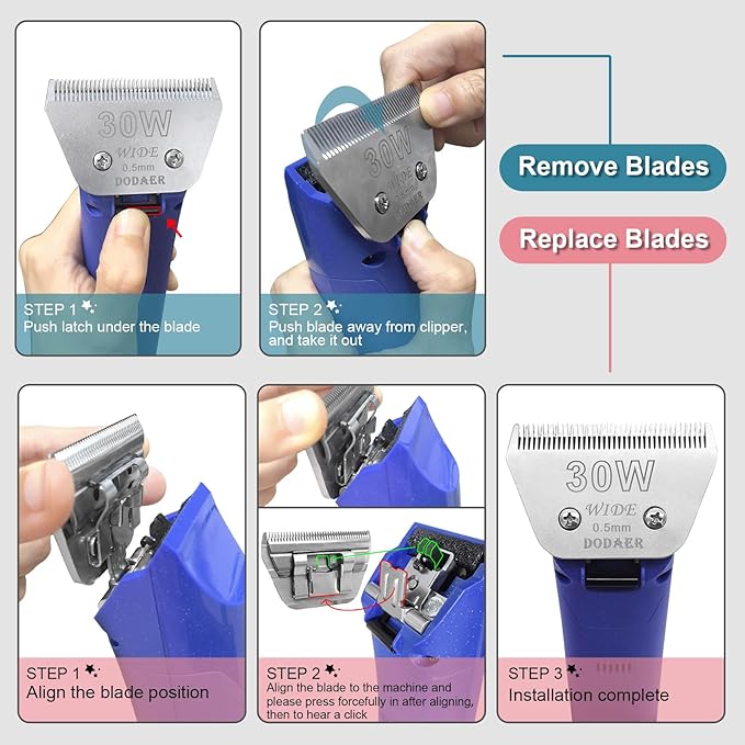 10W Detachable Dog Grooming Wide Blades,Compatible with Andis,Oster A5,Wahl KM10 Series Clippers,Cut Length 1/16”(1.5mm)