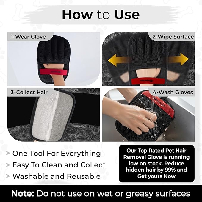 Pet Hair Removal Gloves - Electrostatic Pet Hair Gloves, Pet-Hair Remover Tool, Upgraded Pet-Hair Removal-Gloves for Cats & Dogs, Reusable 5-Finger Pets Hair-Remover-Gloves for Carpet Clothing Laundry
