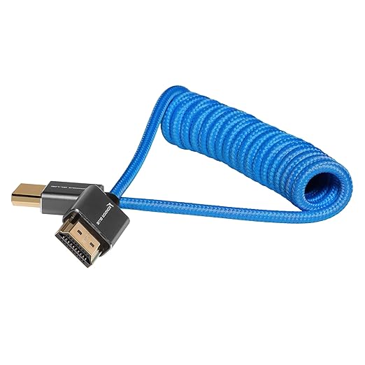 KONDOR BLUE | Full HDMI 2.0 Type A Male to Male 12"- 24" Coiled Braided Cable | 4K 60Hz 18Gbps, HDR, 3D, Reinforced | for On-Camera Monitors & Recorders + More | Blue
