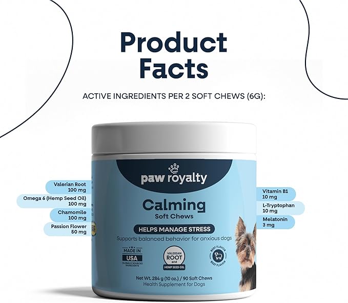 Calming Support for Dogs | Valerian Root, Chamomile, L-Tryptophan & Melatonin Formula | Beef Flavor Soft Chews for Dogs, 90 Count | Daily General Wellness Support