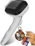 Cat Brushes for Indoor Cats - Self Cleaning Slicker Brush for Shedding Short & Long Haired Dogs, Skin Friendly Deshedding Grooming Tool to Removes Loose Fur, Mats,Tangles & Undercoat, Gray