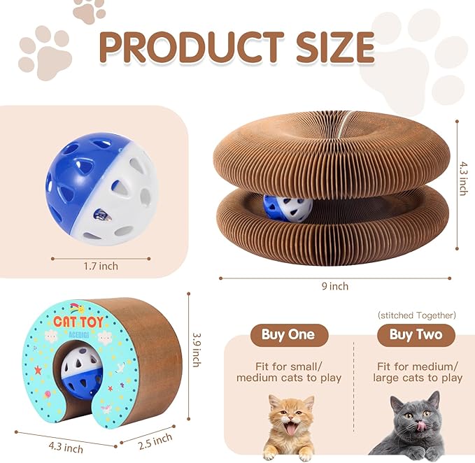 Extensible Large Megnetic Magic Organ Cat Scratcher Toy | Upgraded Durable Cardboard Scratching Board with Bell Ball, Interactive Enrichment Toy for Indoor Cats & Kittens