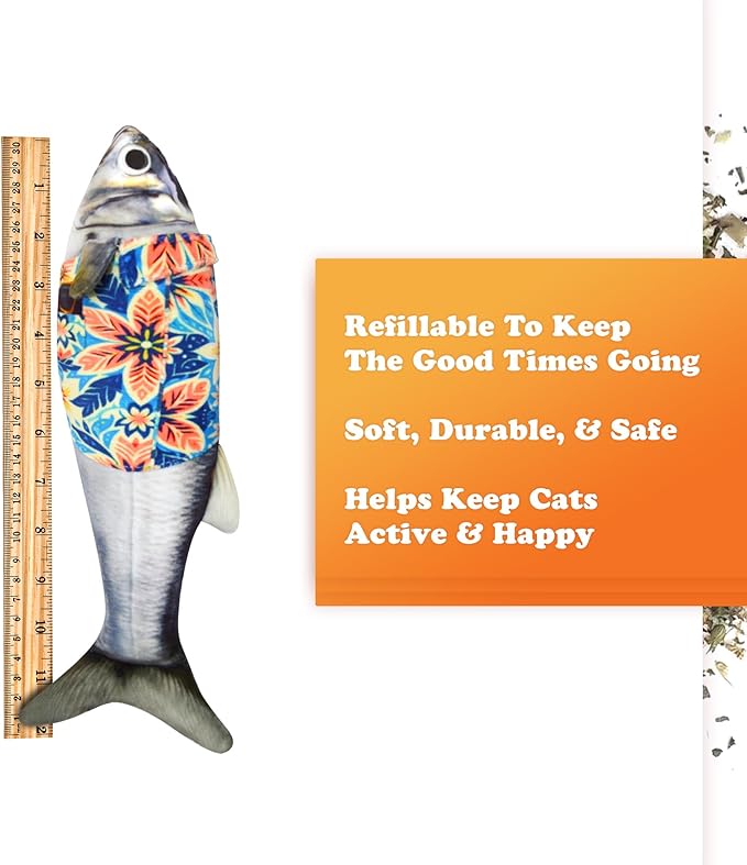 Meowijuana Kicker Toy for Cats | Get Kickin' Big Fishy Tourist | Refillable Kicker Catnip Toy | Promotes Play and Cat Health | Includes Potent Hand Harvested Catnip Grown in North America