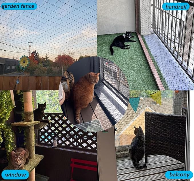 JUNFLYING Cat Balcony Net,10×13 FT Anti-Fall Safety Net, No Steel Wire,cat Balcony Protection for Windows, railings, terraces, and Stairs.