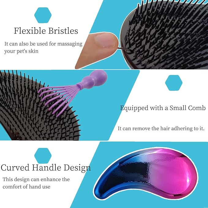 Comma-Shaped Small Dog Brush and Cleaning Comb, Fit for Yorkie, Shih Tzu, Maltese Maltipoo Pomeranian - Gentle Soft Bristles for Effortless Pet Hair Removal, Puppy Essentials (Gradient Color)