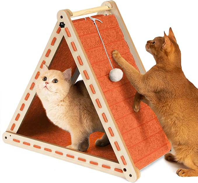 Cat Scratcher with Ball Toy Foldable Cat Scratch Pad Felt Triangle Scratchers for Indoor Cats Large Cat Scratching Board Mat Cats Scratch Furniture Protector Kitten Toys Orange