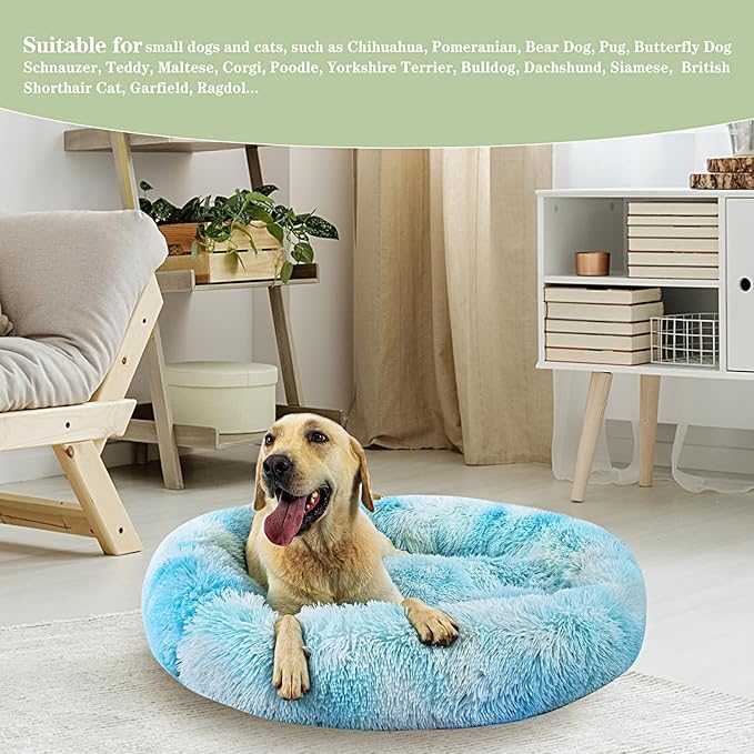Calming Dog Bed for Big Dogs, 39'' Round Anti-Anxiety Warm Fluffy Plush Faux Fur Bed, Soft Anti-Slip Donut Washable Big Pet Bed, Cozy Big Dogs Bed, Fits up to 100 lbs Pets