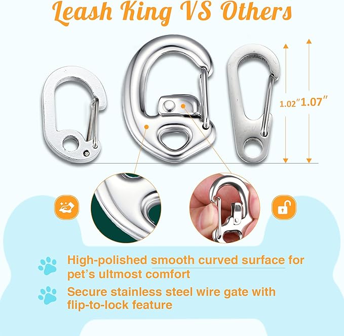 Patented Flipclip Stainless Steel Contour Carabiner Pet Collar Tag Clip w/Split Ring Set – Ultra-Secure, Quick Switching for Dogs & Cats- Maximum Pet Safety & Utmost Comfort- 2 Sets