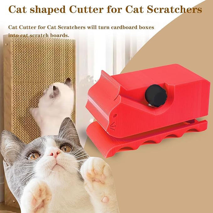 Cardboard Cutter for Cat Scratchers with 10pcs Blade,3D Printed Card Board Cutter Kids DIY Cat Scratchers Cardboard Strip Tool Machine for Cat Lovers (Red)