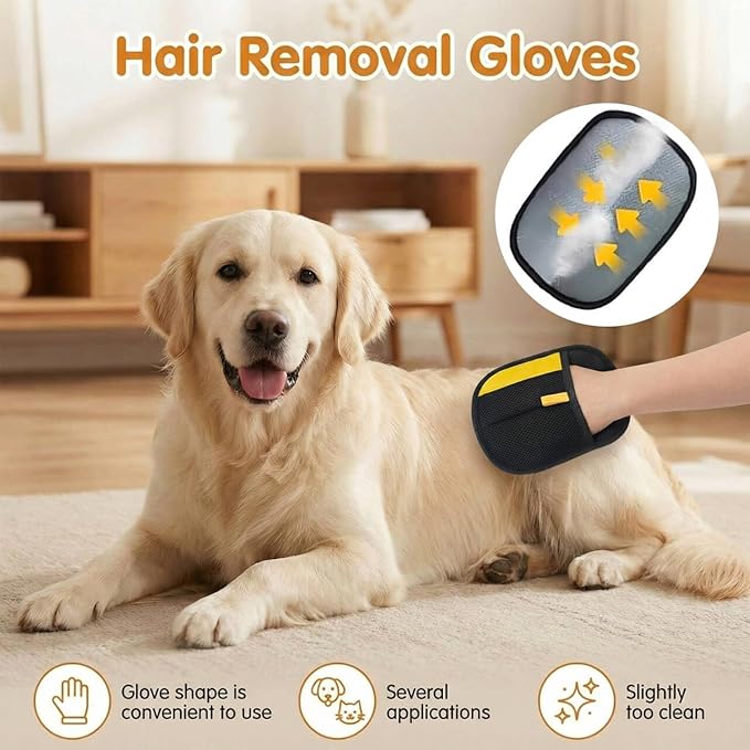 Electrostatic Pet Hair Removal Gloves for Cats & Dogs–Upgraded Reusable Magic Brush Tool for Quick Wiping on Couch, Carpet, Laundry, Car Seat & Pet Beds(2PC-Yellow