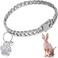 Hillban Cat Collar Diamond Chain Glitter Collar Walking Metal with Secure Buckle Cat Pet Necklace with Paw Charm and ID Tag Bell Link Cuban Jewelry Accessories Gift(12 Inch,Silver)