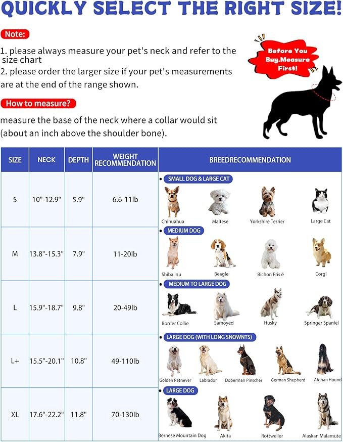 Soft Dog Cone Collar After Surgery Alternative for Dogs to Stop Licking, Comfort Collars for Large/Medium/Small Pet/Cat, Comfortable Elizabethan Neuter Recovery E Cones of Shame Neck & Head Ecollars