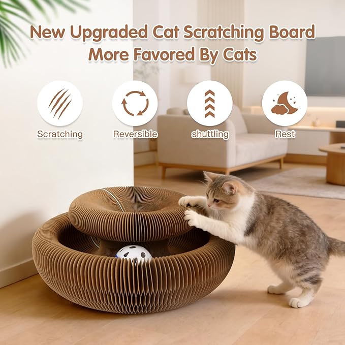 Extensible Large Megnetic Magic Organ Cat Scratcher Toy | Upgraded Durable Cardboard Scratching Board with Bell Ball, Interactive Enrichment Toy for Indoor Cats & Kittens