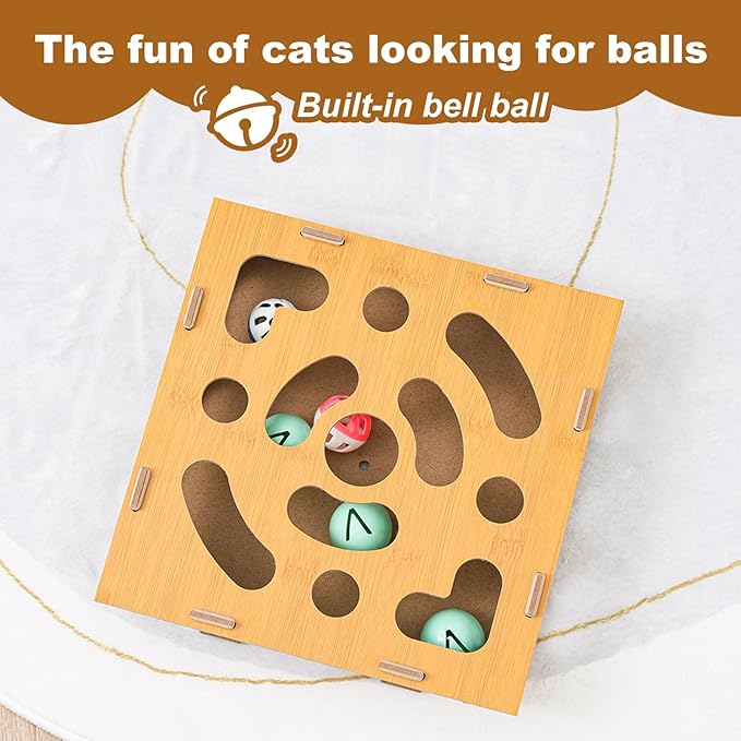 Cat Scratch Puzzle Enrichment Box,Cat Toy Box for Indoor,Cat Toy Box with 2 Balls & 1 Cats Teasers