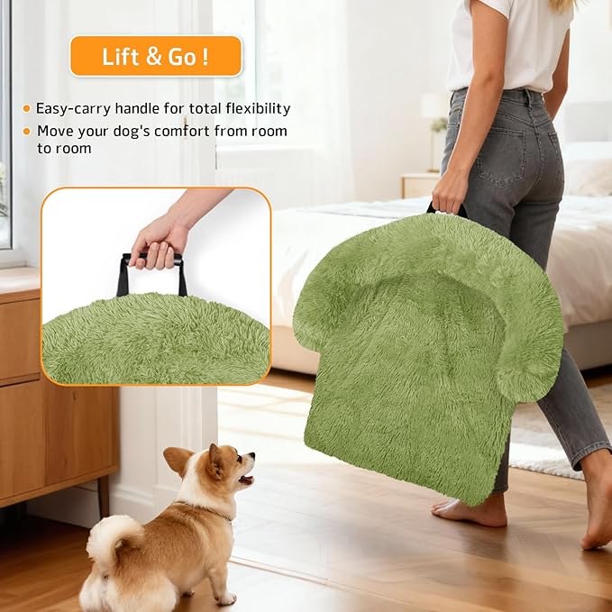 GGIB Calming Dog Bed Fluffy Plush Dog Mat for Furniture Protector with Removable Washable Cover for Large Medium Small Dogs and Cats (Medium, Grass Green)