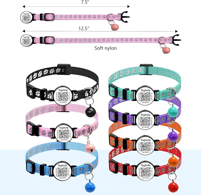 2 Pack Solid & Safe Safety Kitten Collars with Smart QR Code ID Tag for Girl Boy for Cats, Pet Collar, Breakaway Cat Collar,Silent, Lightweight,Durable QR Code Pet ID Tags (Blue)