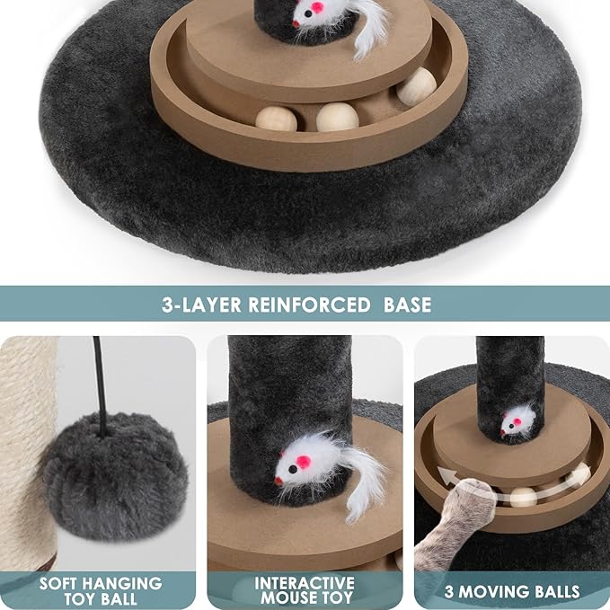 Cat Scratching Post, 35 Inch Tall Cat Scratcher Cat Tree Tower with Hanging Ball for Indoor Cats Adults,Eucalyptus Sisal Rope Kitten Scratch with Interactive Mouse Cat Toy