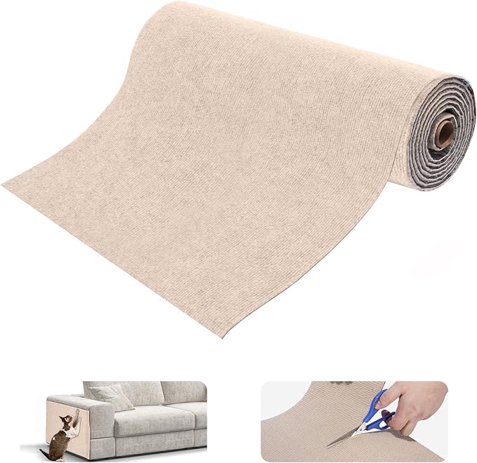 Cat Scratching Mat, Self-Adhesive Cat Scratch Furniture Protector, Trimmable DIY Cat Wall Climbing Carpet, Cat Couch Protector, Cat Scratching Pad Replacement (Khaki, 39.4"x15.8")