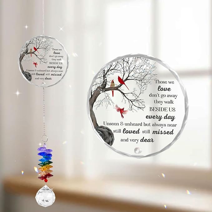 Memorial Suncatcher Ornament Sympathy Gift for Loss of Loved One - Crystal Rainbow Maker - Those we Love Don't go Away - Hanging Crystal Decor - Loss of Family Pet