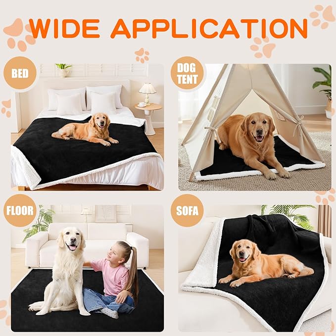 Smiry Waterproof Blanket Throw for Large Dogs, Soft Reversible Dog Blanket for Sofa Couch Bed, Washable Leakproof Sherpa Fleece Furniture Couch Protector(60"x80", Black/White)