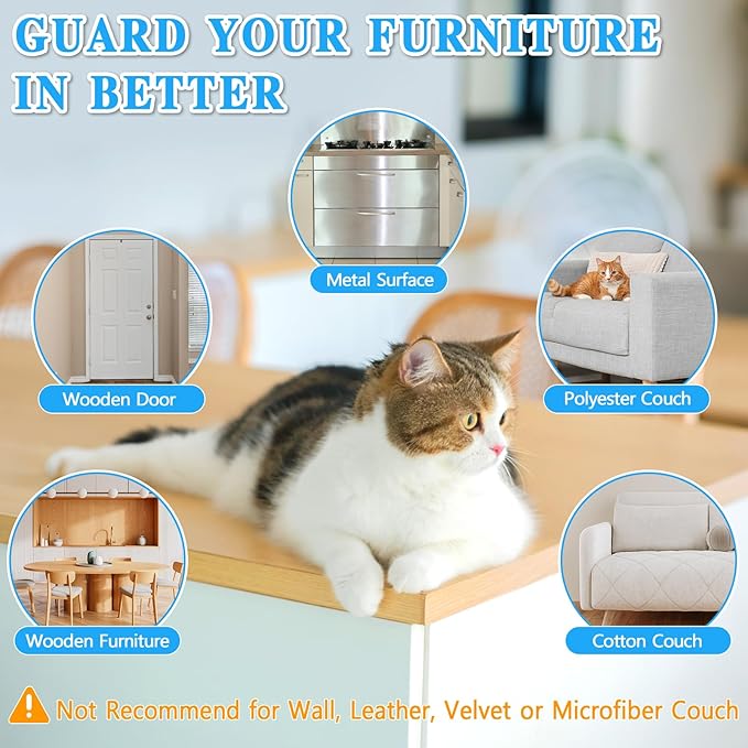 Anti Cat Scratch Furniture Protector - Thickened Vinyl Single-Sided Sticky Couch Protector for Cats Dogs, Flexible Couch Corner Guard Under Cats Claw, Cat Scratch Deterrent Tape, 17"x6"+17"x12"