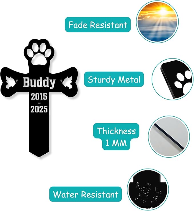 Custom Pet Cross Grave Markers Dog Outdoor | Memorial Burial Markers for Your Furry Friend | Cemetery Grave Pet Headstones for Dogs | Custom with Photo Resting Place Sign for Paw Companions