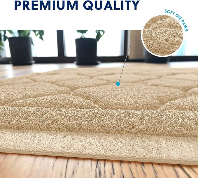 WePet Cat Litter Box Mat, Kitty Premium PVC Pad, Durable Trapping Rug, Phthalate Free, Urine-Resistant, Scatter Control, L 35 x 23 Inch, Beige