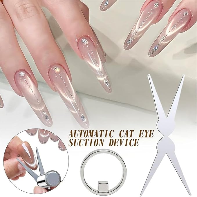 2026 New Ring-Shaped Cat Eye Magnet for Nails, Hollow Cateye Magnet for Nails, Y & Rin-gMagnet(Wide Beam,Heart,French), Mini Round Strong Nail Magnet French Tip Tool for Home Salon DIY Manicure (1Set)