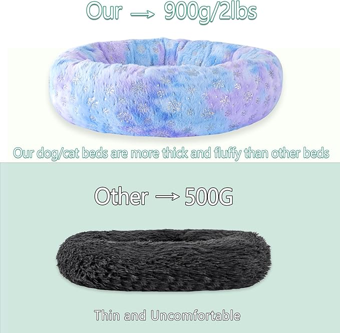 23 Inch Christmas Snowflakes Calming Dog Bed for Small Dogs Cats, Kitty Puppy Round Anti-Anxiety Warm Bed, Soft Cozy Anti-Slip Donut Washable Pet Bed, Fits up to 30 lbs Pets