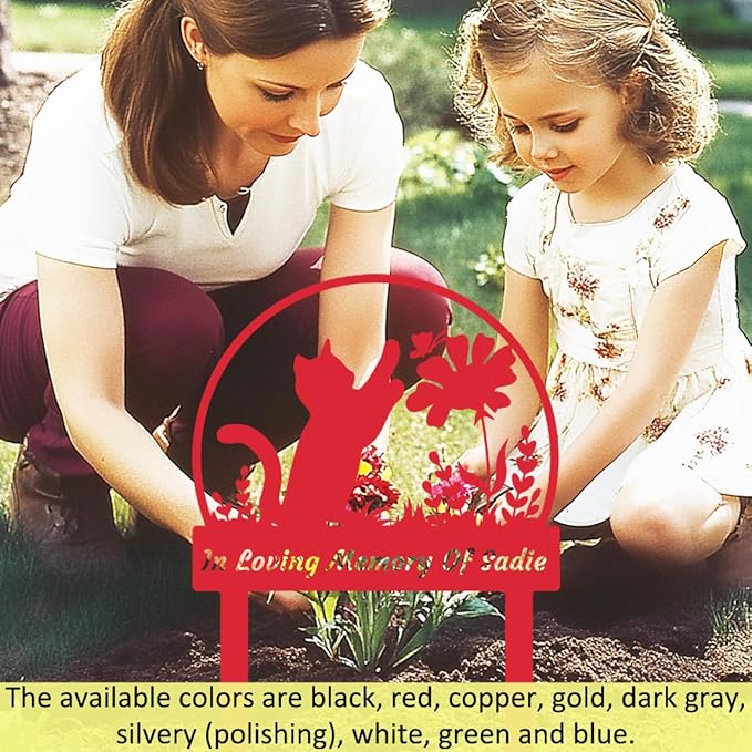 Personalized Butterfly Cat Memorial Stake Custom Flowers Cat Grave Marker, Customized Metal Cat Statue Memorial Plaque Pet Loss Gift Garden Yard Flowerpot Outdoor Home Decorations
