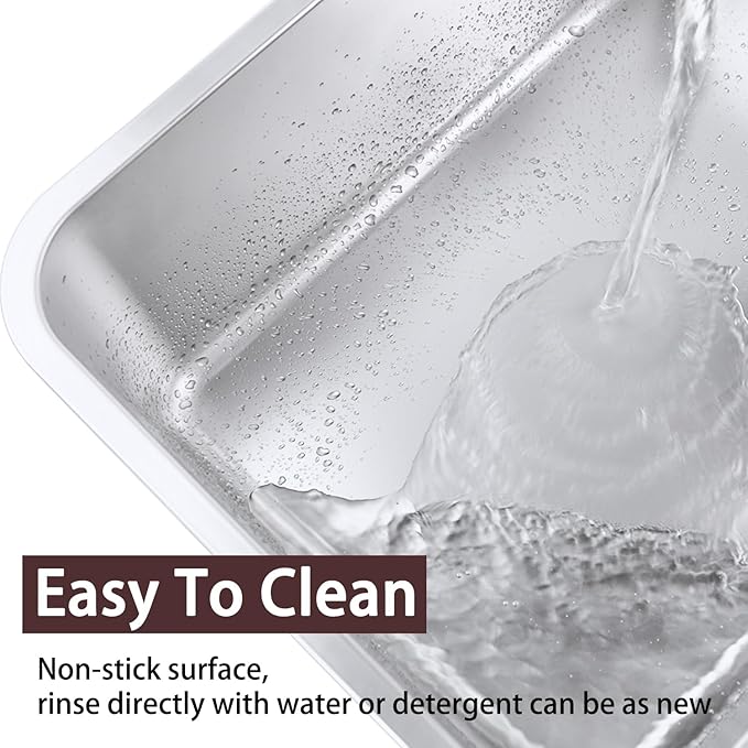 Stainless Steel Cat Litter Box for Adult Cats or Kitty/Kitten 18"x14"x6" Rust-Proof, High Side, Non Stick, No Smell, Easy to Clean Metal Cat Litter Box