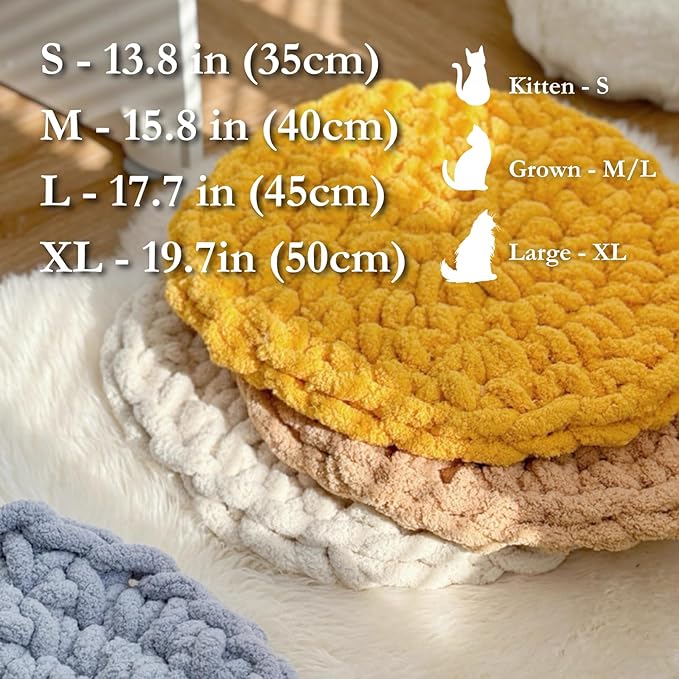 Cat Self-Warming Knitted Bed Mat, Extra-Soft Warm Round Washable Pads Cushions for Indoor Kittens & Kitty Small Pets Cat Trees (Green,X-Large)