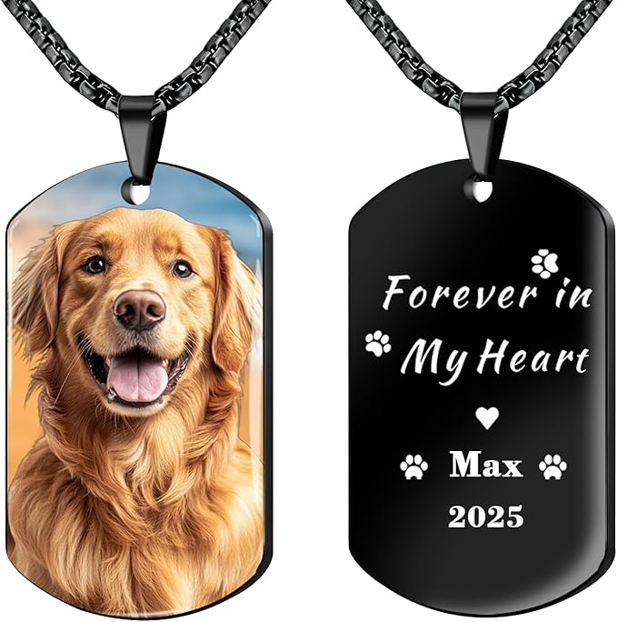 QYH Personalized Pet Memorial Necklace with Picture - Custom Loss of Dogs Keepsakes Necklacea with Message Laser Engraved Cat Necklace Customized Gifts for Pet Lovers (UV-Necklace)