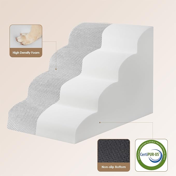 EHEYCIGA Curved Dog Stairs Ramp for High Beds 19.7" H, 4-Step Dog Steps for Small Dogs and Cats, Pet Stairs for High Bed Climbing, Non-Slip Balanced Pet Step Indoor, Light Grey