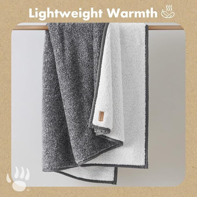 BEARPAW Sherpa Throw Blanket - Ultra Soft Plush Warm Reversible Fluffy Blanket for Bed Couch Sofa & Living Room Decor, House Decor, Room Decor Gifts for Women - 50"x70", Gray (Valley) (Gray)