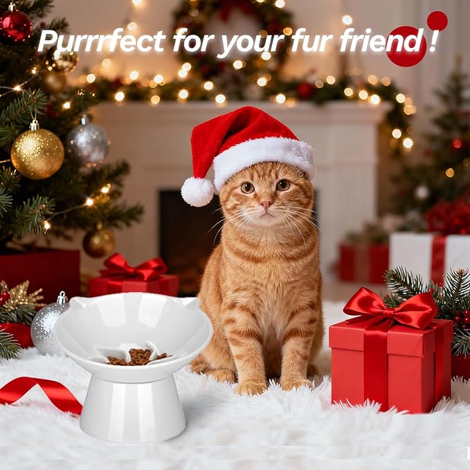 7 Inch Extra Wide Detachable Slow Feeder, Cat Bowl- Elevated Cats Feeder Tilted, Large Raised Cat Food Bowl Whisker Friendly, for Indoor Cats and Small Dogs Anti-Vomiting White