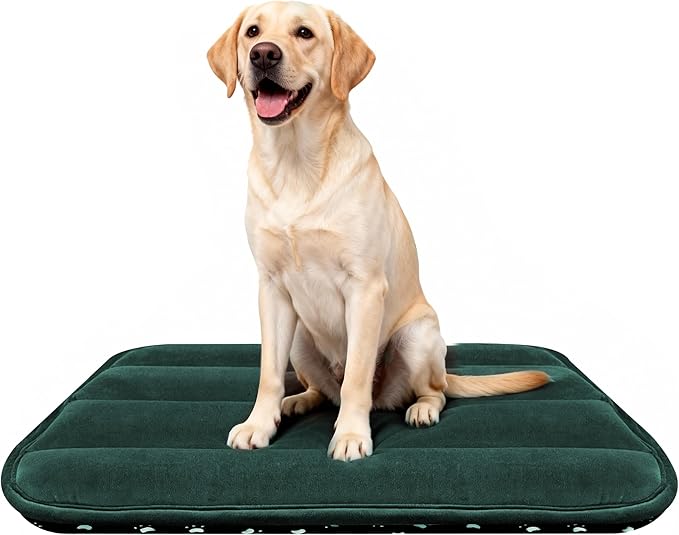 Dog Crate Pad, Ultra Soft & Anti-Slip Kennel Mat, Secure Fit for Metal Crates & Dog Cages, Washable Cozy Bed for Small Medium Large Dogs (Green, L(34"*20"*1.5"))