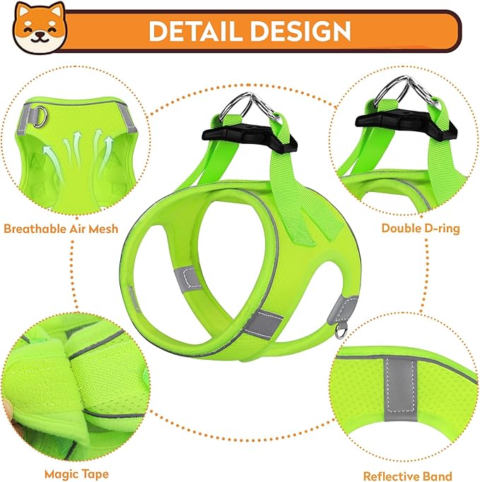 Dog Harness with Leash Set, No-Pull Step-in Reflective Pet Harness with 1 Leash Clips, Adjustable Soft Padded Easy Walk Dog Vest for Small Medium Large Dogs, Cats(Fluorescent, Small)