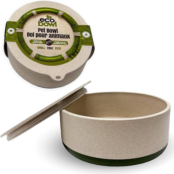 Palz&Co EcoBowl with Lid for Dogs & Cats, 28 oz Green - Natural Bamboo Pet Bowl with Non-Slip Base, Pet Food and Water Dish, Dishwasher Safe