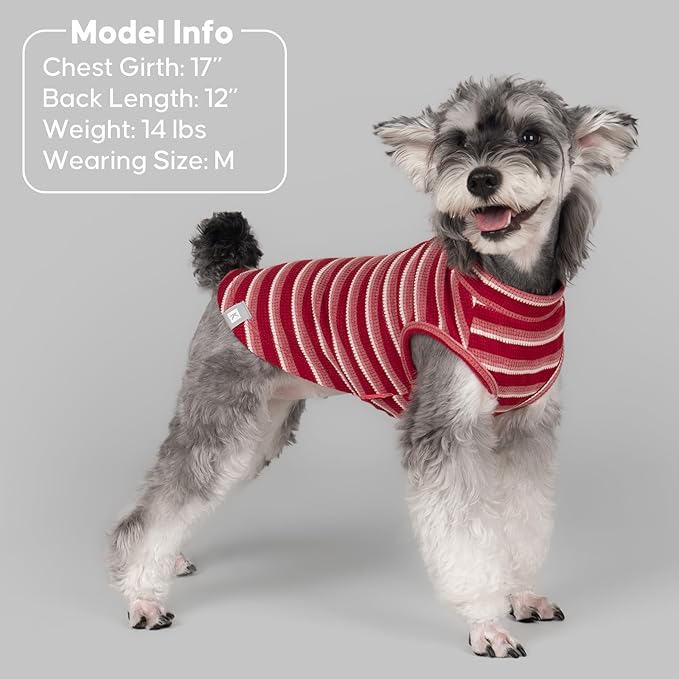 KYEESE 2Pack Waffle Dog Shirts for Small Dogs Stretchy T-Shirts Lightweight Tank Top Sleeveless Striped Vest Breathable Cat Tee, Medium, Red+Striped