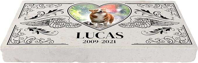 Personalized Pet Memorial with Keepsake Photo on Limestone - Headstones, Garden Stones, and Grave Markers for Dogs - Dog Memorial Stone, Pet Memorial Gifts - 12”x 6”x1.25" (B. Lucas Design)