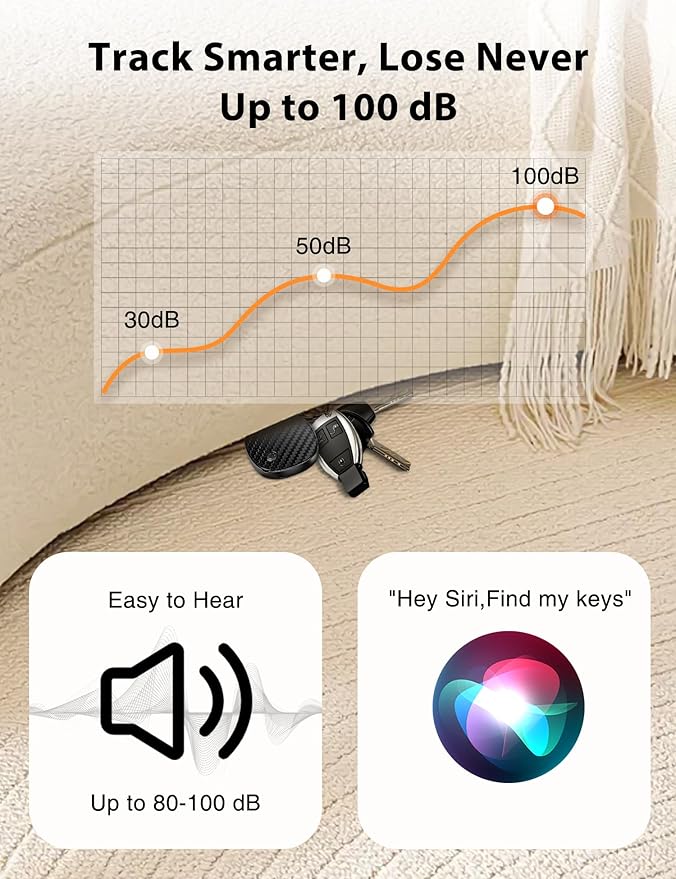 Air Tracker Tags, Bluetooth Tracker Works with Apple Find My, Loud 100dB, IP67 Waterproof, Keys Finder and Item Locator Smart Tag for Luggage, Backpack, Suitcases