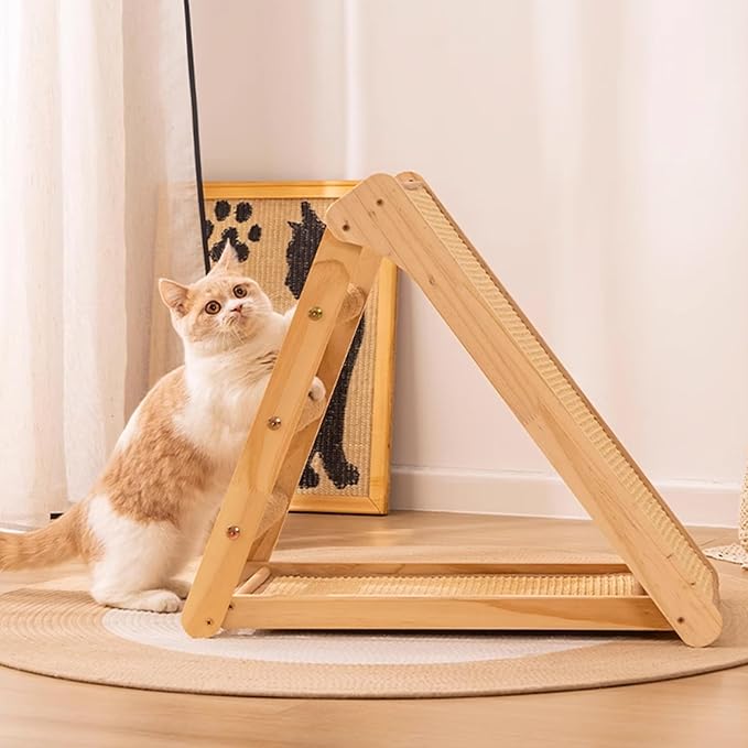 Large Sisal Cat Scratcher - Pre-Assembled Cat Scratching Post for Indoor Cats Adults & Kittens, Solid Wood Scratch Pad with Space-Saving Design