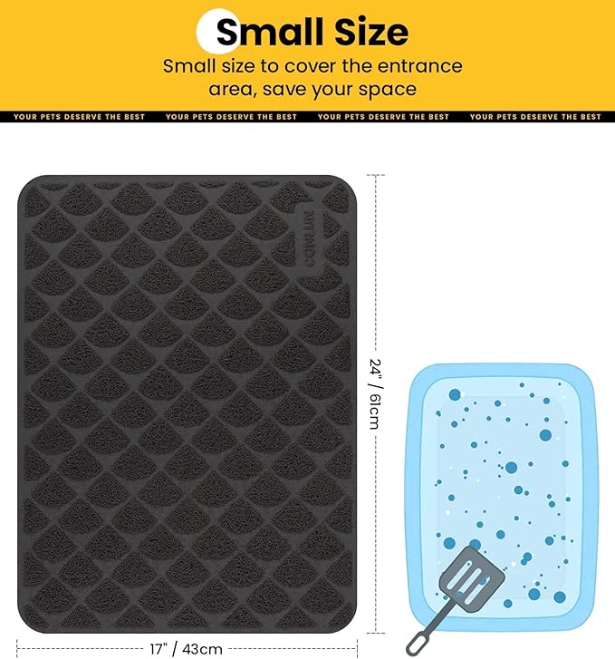 Conlun Cat Litter Mat Litter Trapping Mat, 24”x 17” Premium Durable PVC Cat Litter Box Mat with Scatter Control, Non-Slip, Less Waste Kitty Litter Mat, Soft on Kitty’s Paws, Urine Waterproof, Black