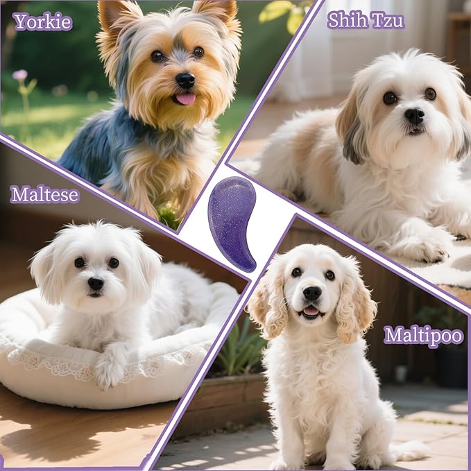 Comma-Shaped Small Dog Brush and Cleaning Comb, Fit for Yorkie, Shih Tzu, Maltese Maltipoo Pomeranian - Gentle Soft Bristles for Effortless Pet Hair Removal, Puppy Essentials (Crystal Purple)