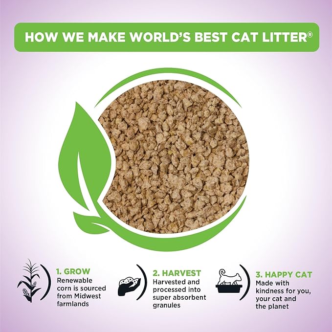 WORLD'S BEST CAT LITTER Multiple Cat Lavender Scented 8-Pounds - Natural Ingredients, Quick Clumping, Flushable, 99% Dust Free & Made in USA - Calming Fragrance & Long-Lasting Odor Control