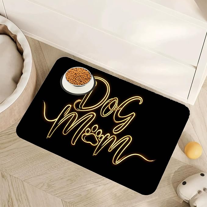 Dog Mom Food Mat for Floors,Absorbent Quick-Dry Pet Feeding Mat,Cat Dog Bowl Mats for Food and Water,Non-Slip Pet Accessories Supplies 16"x24"